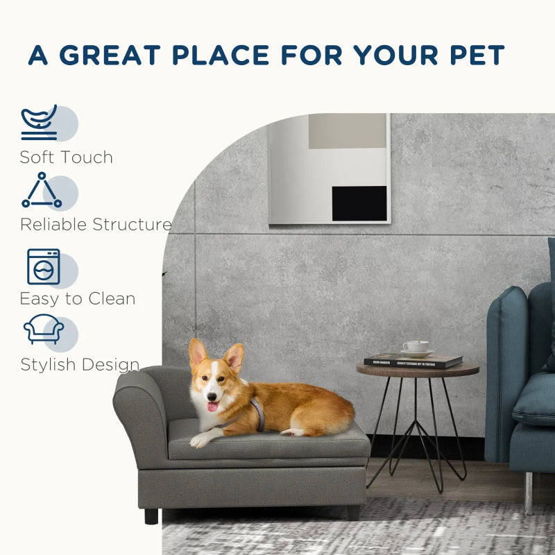 PawHut Pet Sofa Dog Sofa For Small Dogs With Storage, Gray