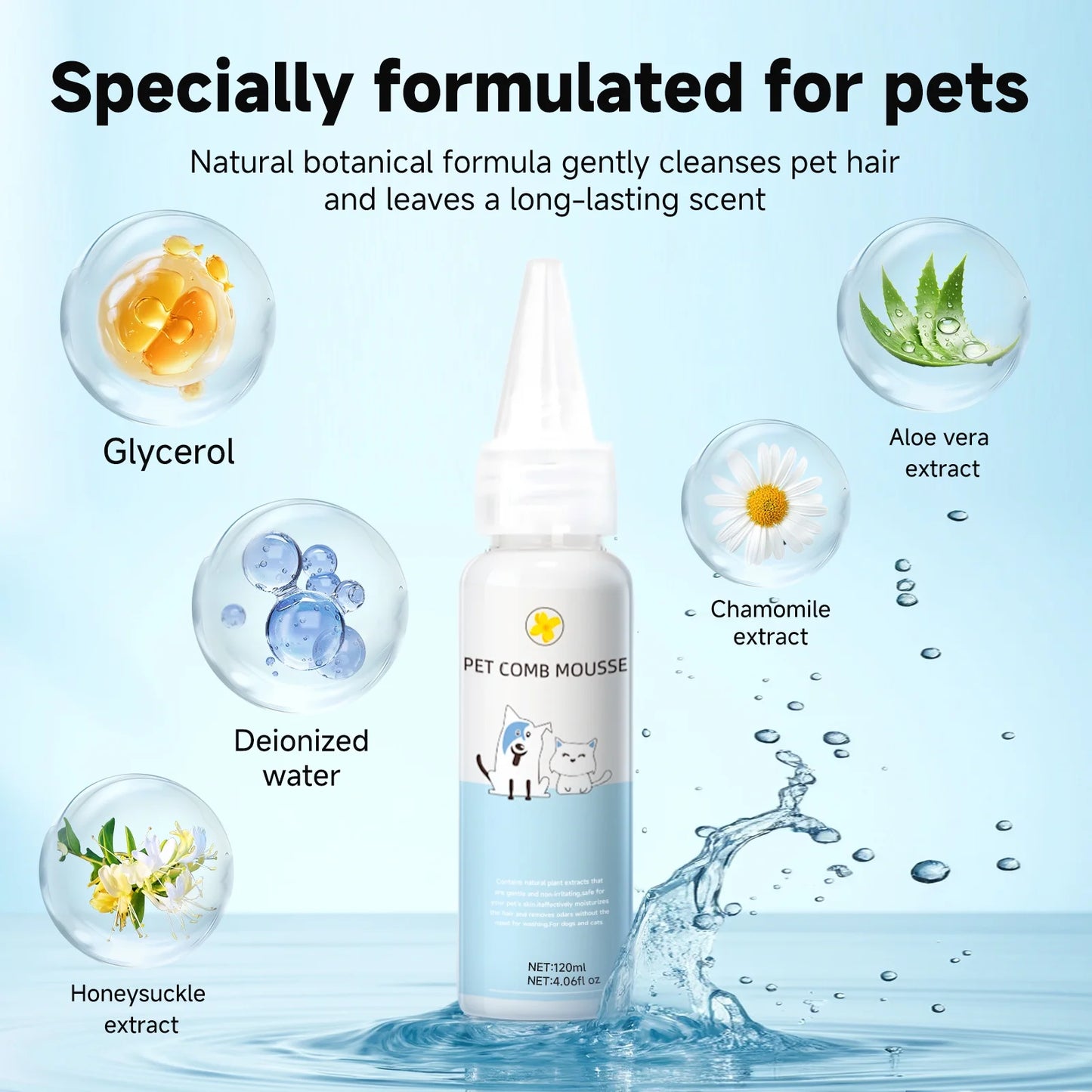Pet Steam Brush for Dog & Cat – 3-In-1 Spray Hair Removal Comb – Steam for Shedding & Grooming – Water Brush for Long & Short Haired Pets – Spritz Defur Comb – Includes Waterless Shampoo