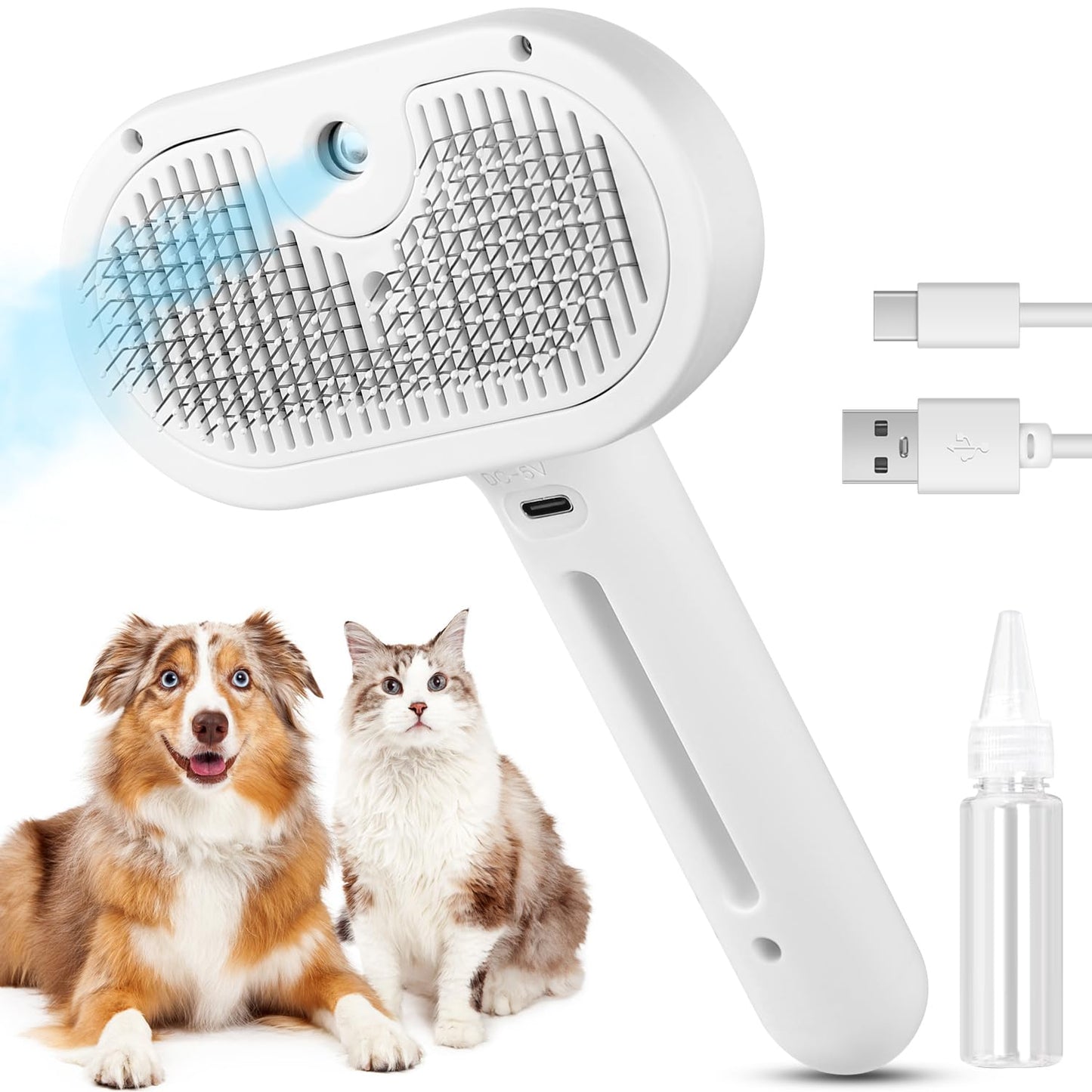 Self Cleaning Pet Steam Brush for Indoor Cats & Dogs Shedding & Grooming | Pet Spray Hair Removal Comb for Short & Long Haired Animals, Skin-Friendly & Rechargeable Cat Hair Brush with Release Button
