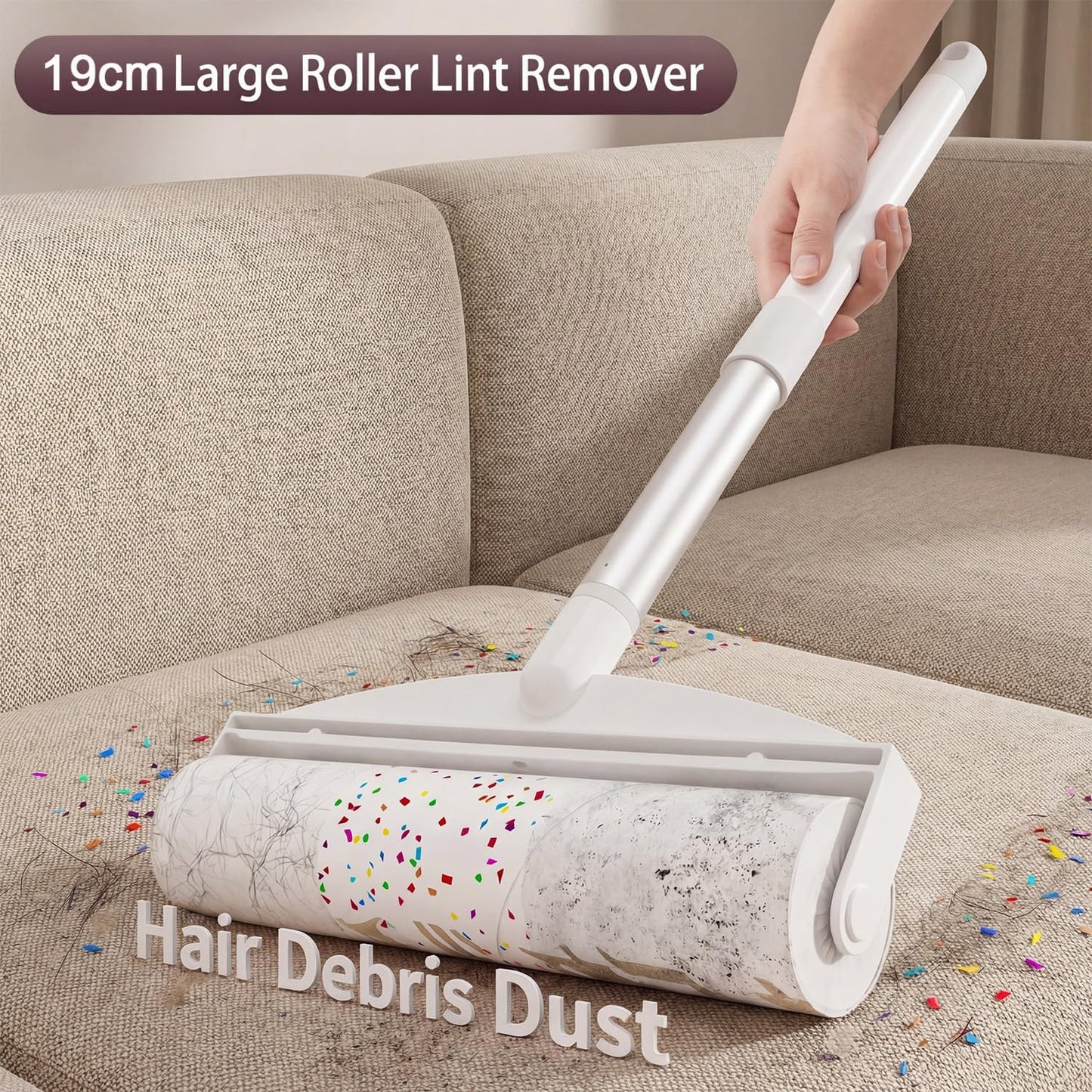 7.5 Inch Large Surface Lint Roller with 120 Sheets, Giant Extra Sticky Roller for Pet Hair, Dust Lint Remover for Clothes, Furniture, Household, Include 1 Handle 2 Rollers Dog Cat Hair Remover
