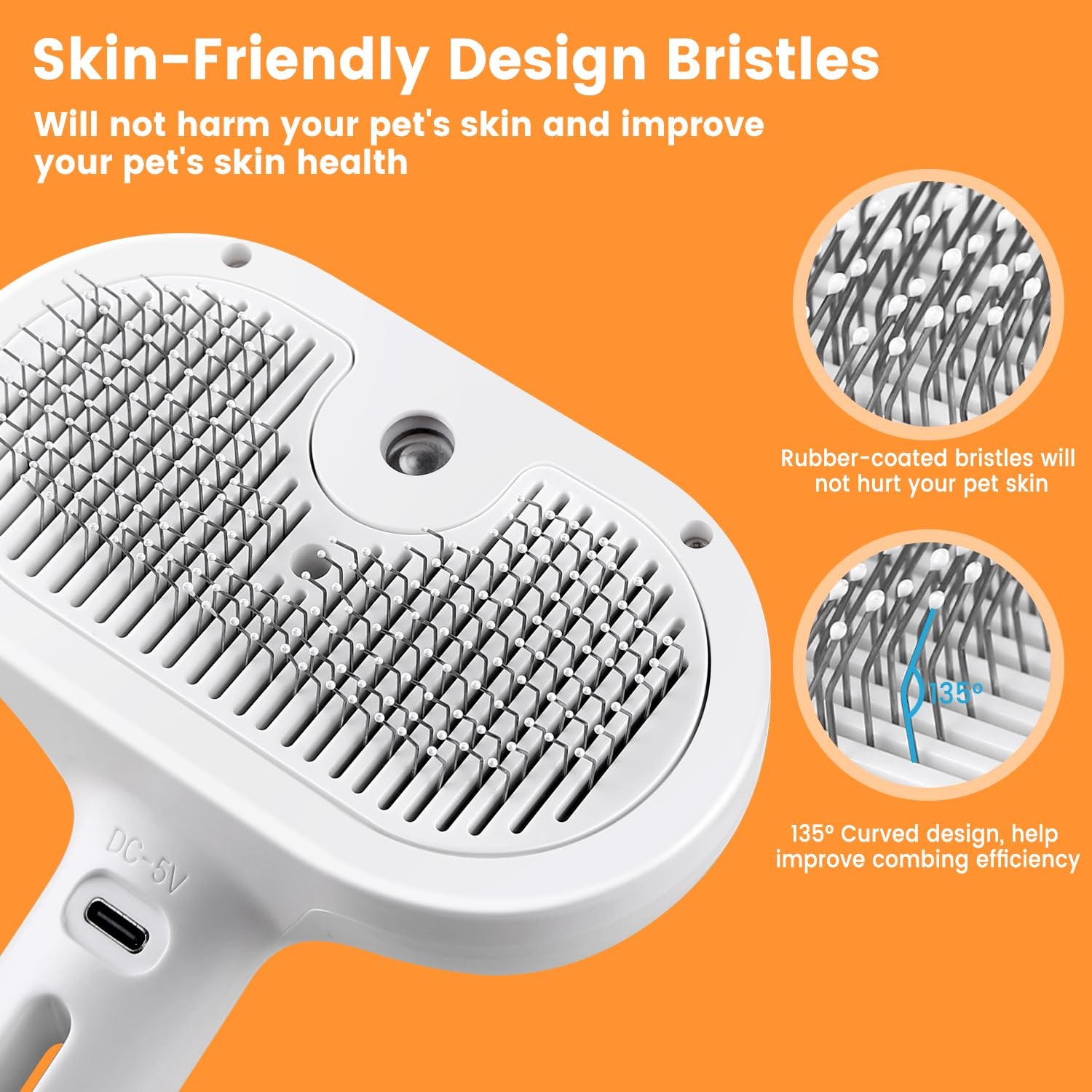 Self Cleaning Pet Steam Brush for Indoor Cats & Dogs Shedding & Grooming | Pet Spray Hair Removal Comb for Short & Long Haired Animals, Skin-Friendly & Rechargeable Cat Hair Brush with Release Button