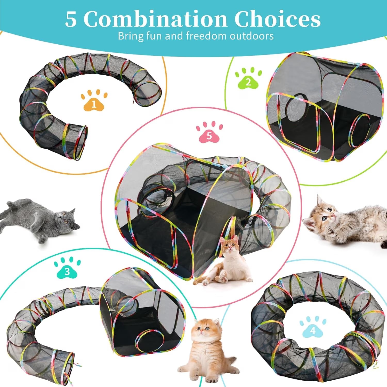 Portable 2-In-1 Outdoor Cat Enclosure with Tunnel, Extra Large Foldable Mesh Playpen for Pets