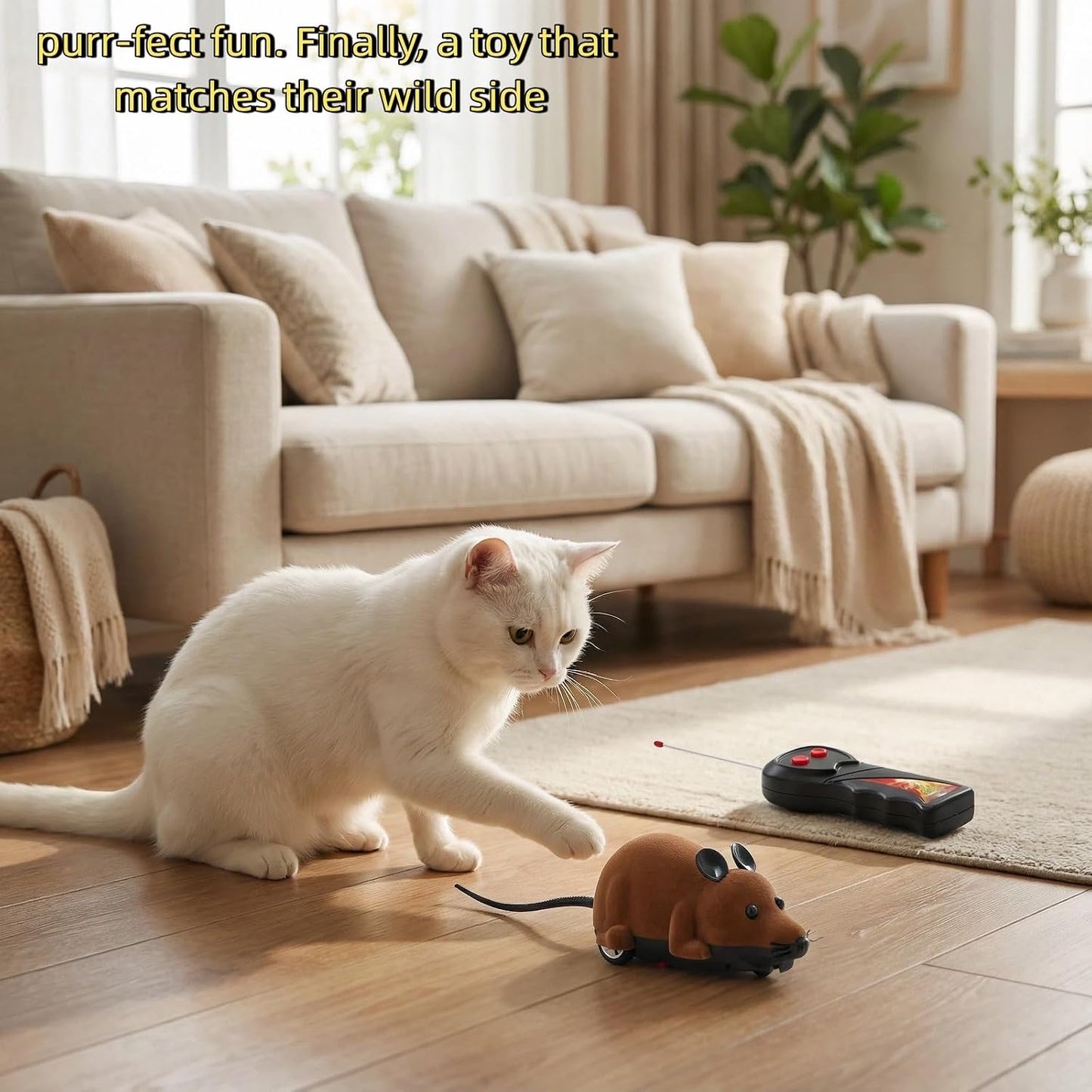 Electronic Remote Control Rat,Realistic Simulation Mouse Toy for Cat/Dog, Plush Design, Intelligent Interaction, Stimulates Cat Hunting Instincts Novelty Toy 1Pcs(Brown)