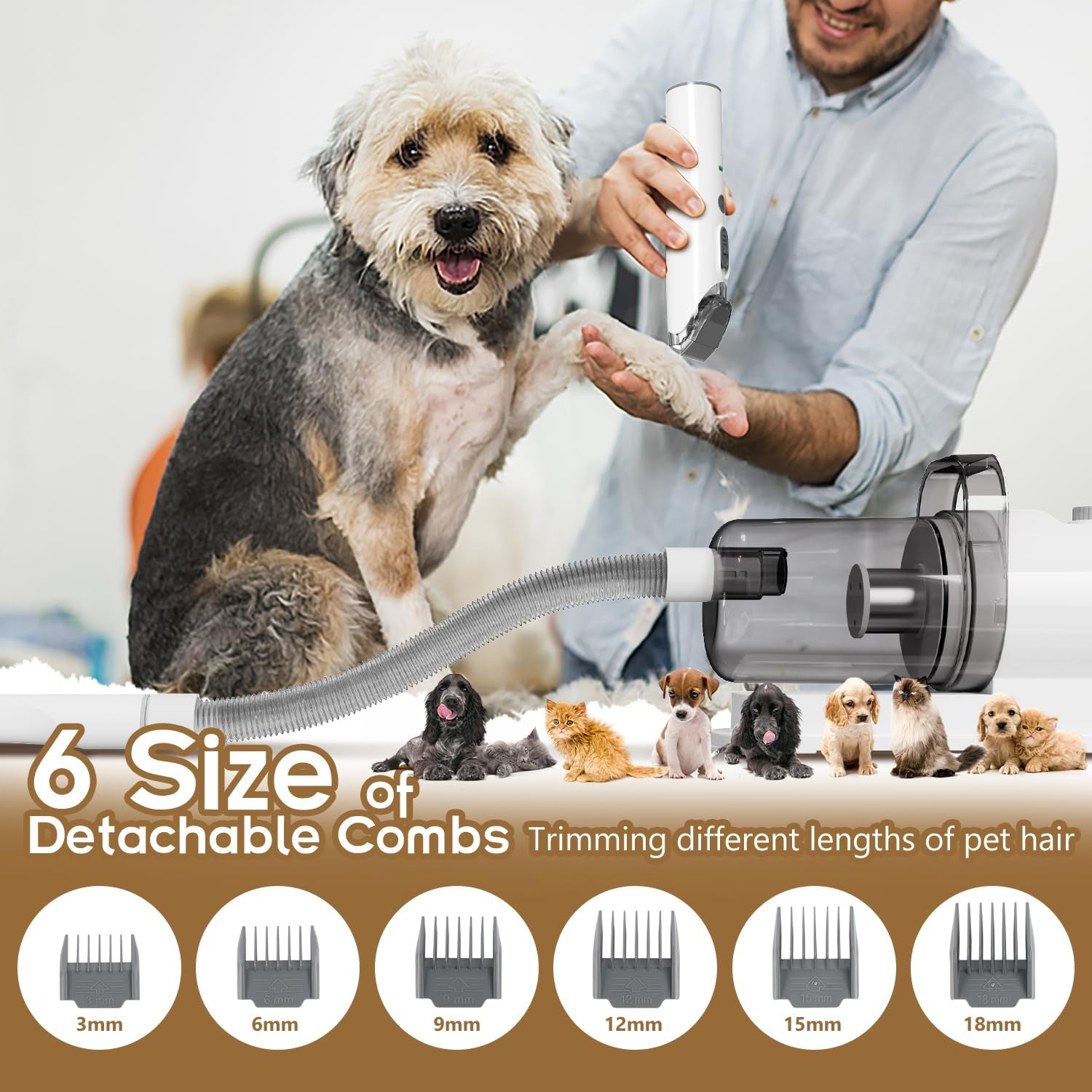 Dog Grooming Kit, Pet Grooming Vacuum & Dog Clippers, 6 in 1 Pet Grooming Vacuum with 5 Professional Grooming Shedding Tools for Dogs Cats
