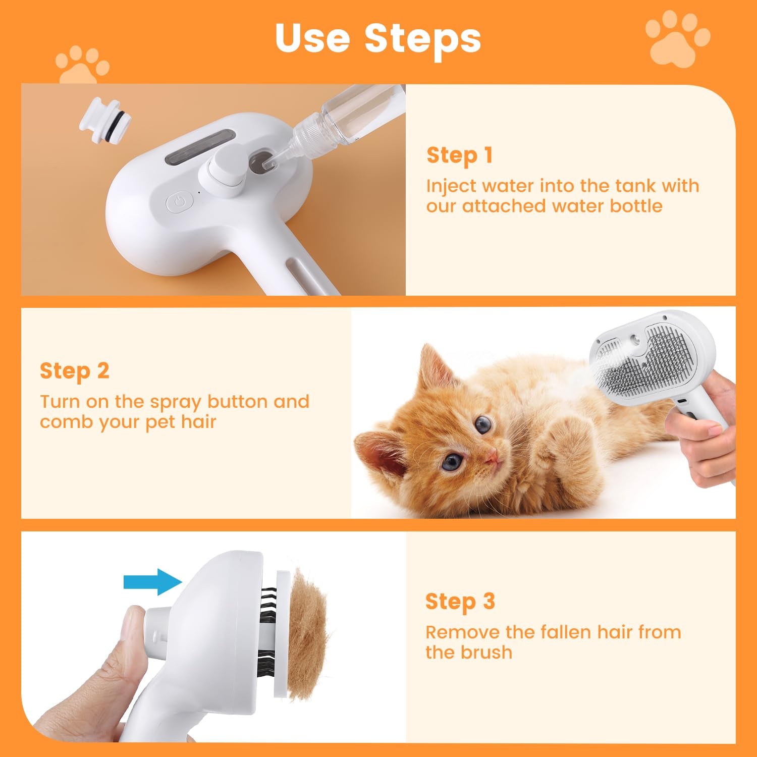 Self Cleaning Pet Steam Brush for Indoor Cats & Dogs Shedding & Grooming | Pet Spray Hair Removal Comb for Short & Long Haired Animals, Skin-Friendly & Rechargeable Cat Hair Brush with Release Button
