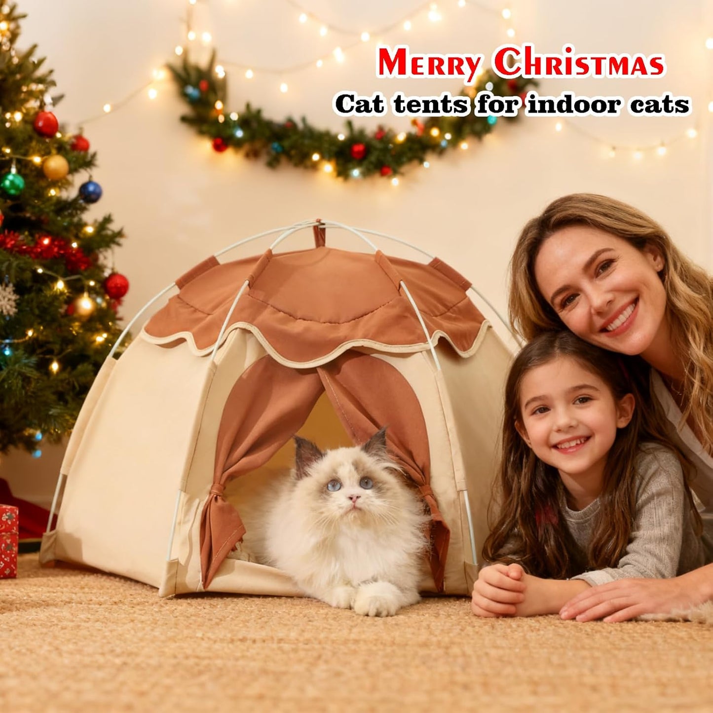Cat Tent for Indoor, Indoor Dog House,Kitten Tent Suitable for Samll Dogs,Pet Cute Cave Nest Dog Houses(Beige, Large)