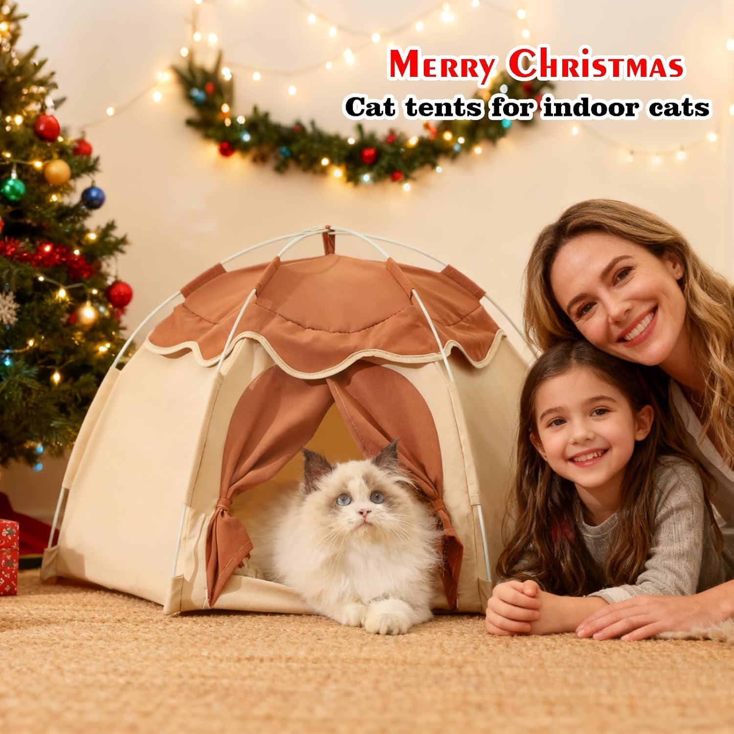 Cat Tent for Indoor, Indoor Dog House,Kitten Tent Suitable for Samll Dogs,Pet Cute Cave Nest Dog Houses(Beige, Large)