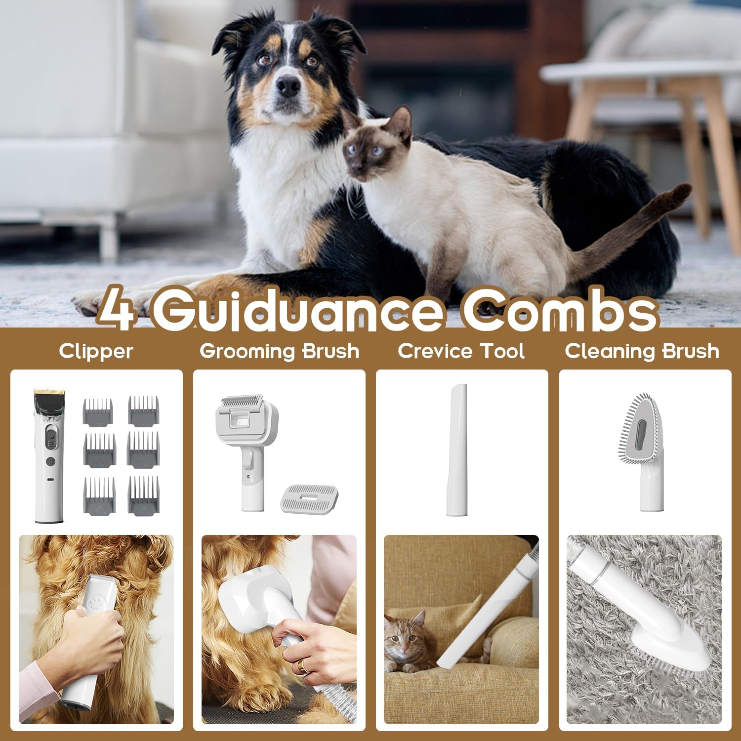 Dog Grooming Kit, Pet Grooming Vacuum & Dog Clippers, 6 in 1 Pet Grooming Vacuum with 5 Professional Grooming Shedding Tools for Dogs Cats