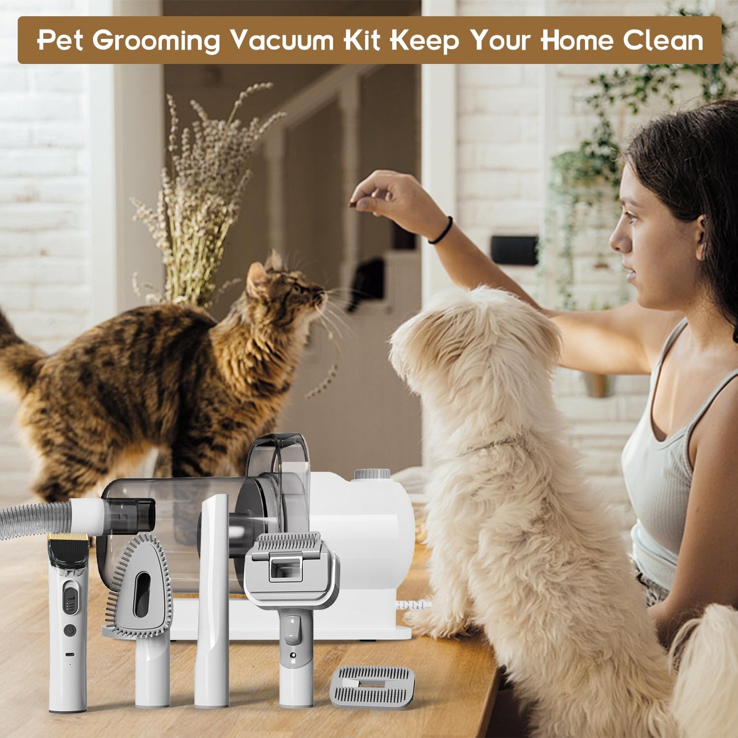 Dog Grooming Kit, Pet Grooming Vacuum & Dog Clippers, 6 in 1 Pet Grooming Vacuum with 5 Professional Grooming Shedding Tools for Dogs Cats