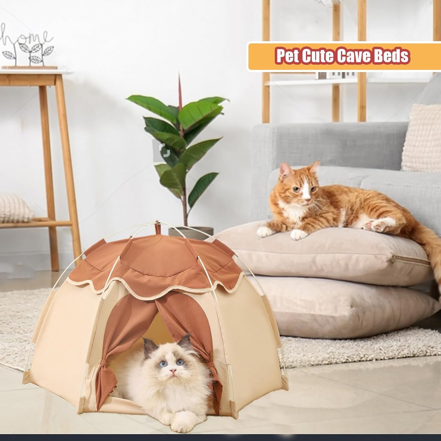 Cat Tent for Indoor, Indoor Dog House,Kitten Tent Suitable for Samll Dogs,Pet Cute Cave Nest Dog Houses(Beige, Large)