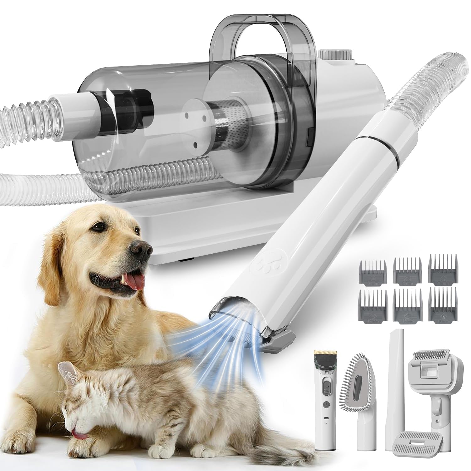 Dog Grooming Kit, Pet Grooming Vacuum & Dog Clippers, 6 in 1 Pet Grooming Vacuum with 5 Professional Grooming Shedding Tools for Dogs Cats
