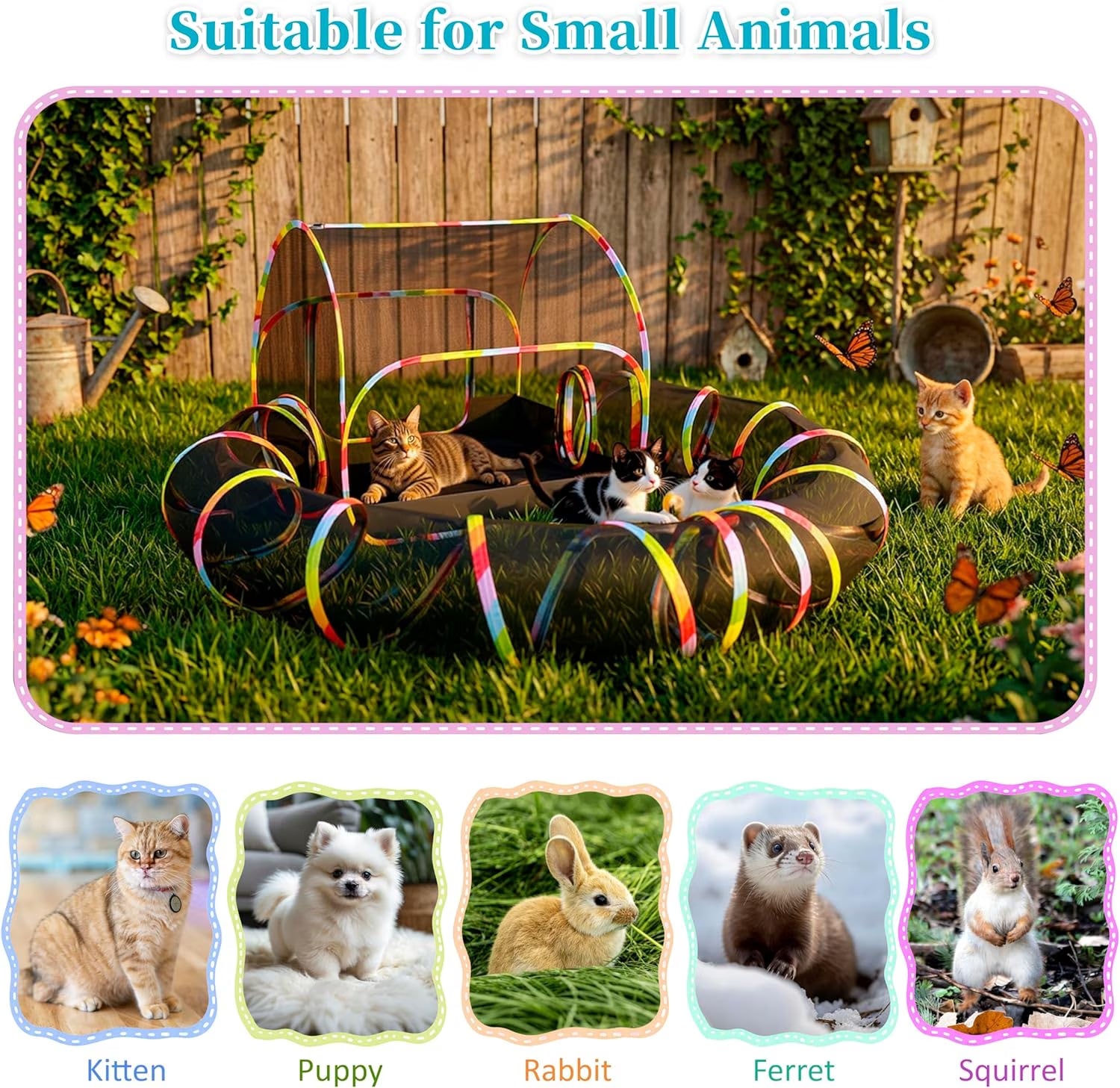 Portable 2-In-1 Outdoor Cat Enclosure with Tunnel, Extra Large Foldable Mesh Playpen for Pets