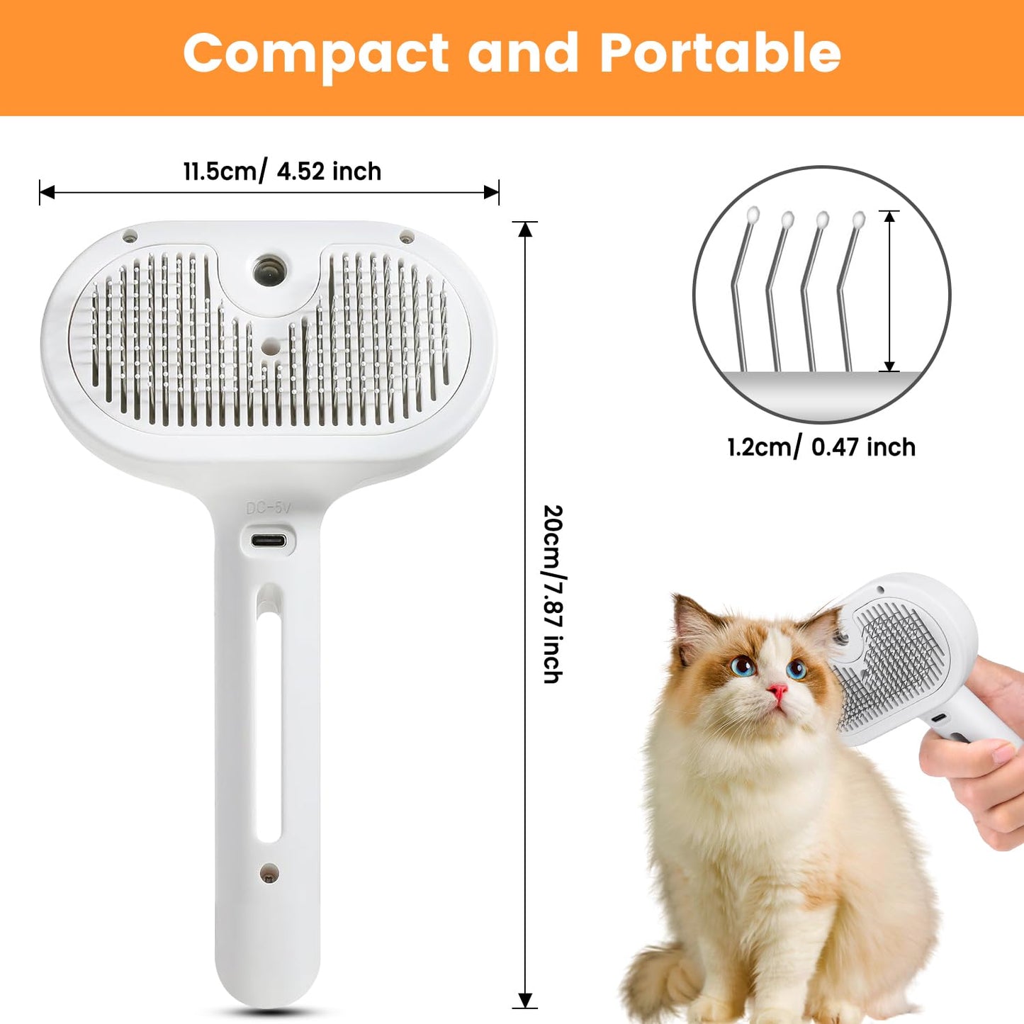 Self Cleaning Pet Steam Brush for Indoor Cats & Dogs Shedding & Grooming | Pet Spray Hair Removal Comb for Short & Long Haired Animals, Skin-Friendly & Rechargeable Cat Hair Brush with Release Button