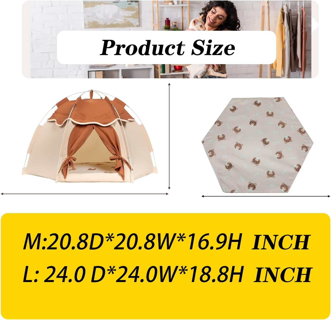 Cat Tent for Indoor, Indoor Dog House,Kitten Tent Suitable for Samll Dogs,Pet Cute Cave Nest Dog Houses(Beige, Large)