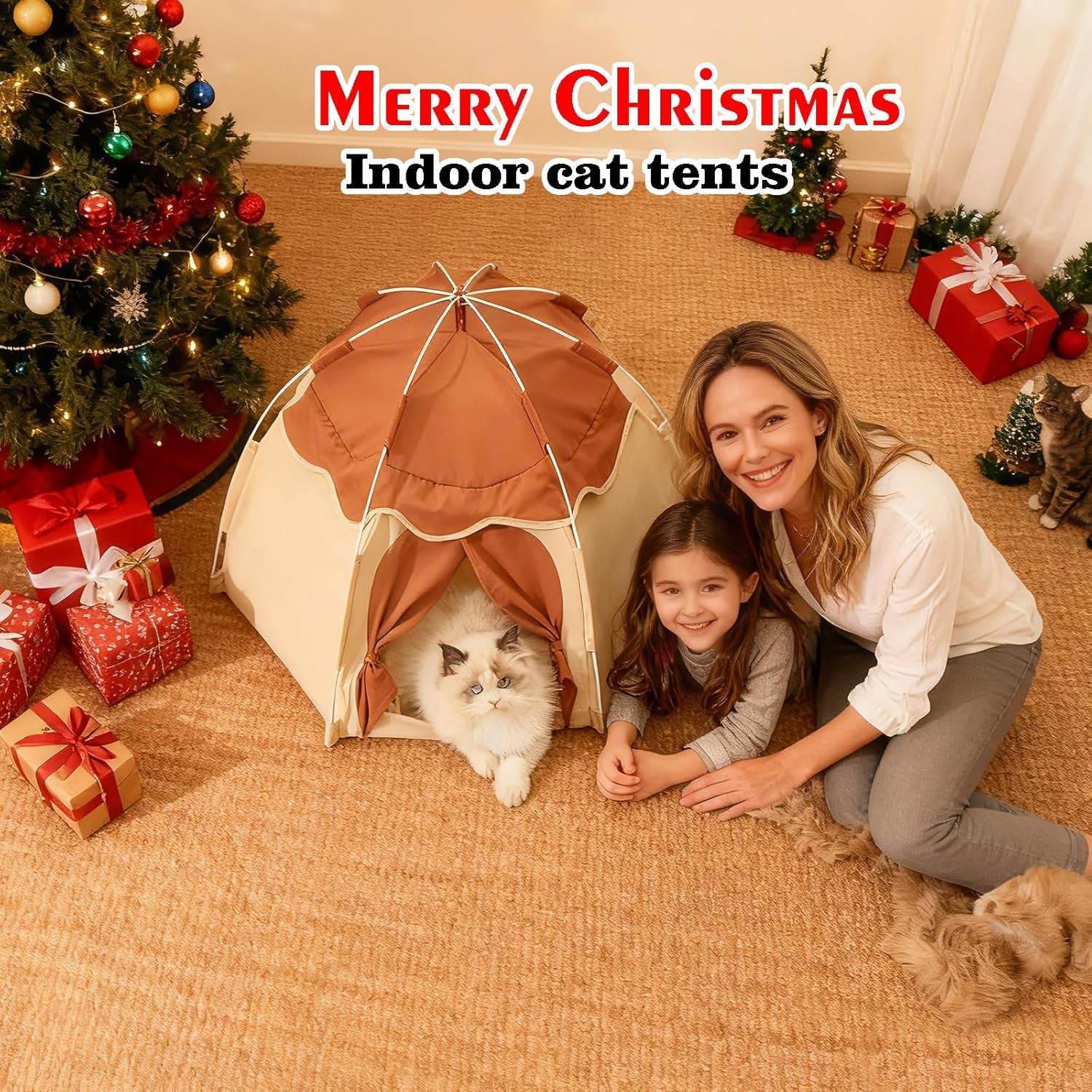 Cat Tent for Indoor, Indoor Dog House,Kitten Tent Suitable for Samll Dogs,Pet Cute Cave Nest Dog Houses(Beige, Large)