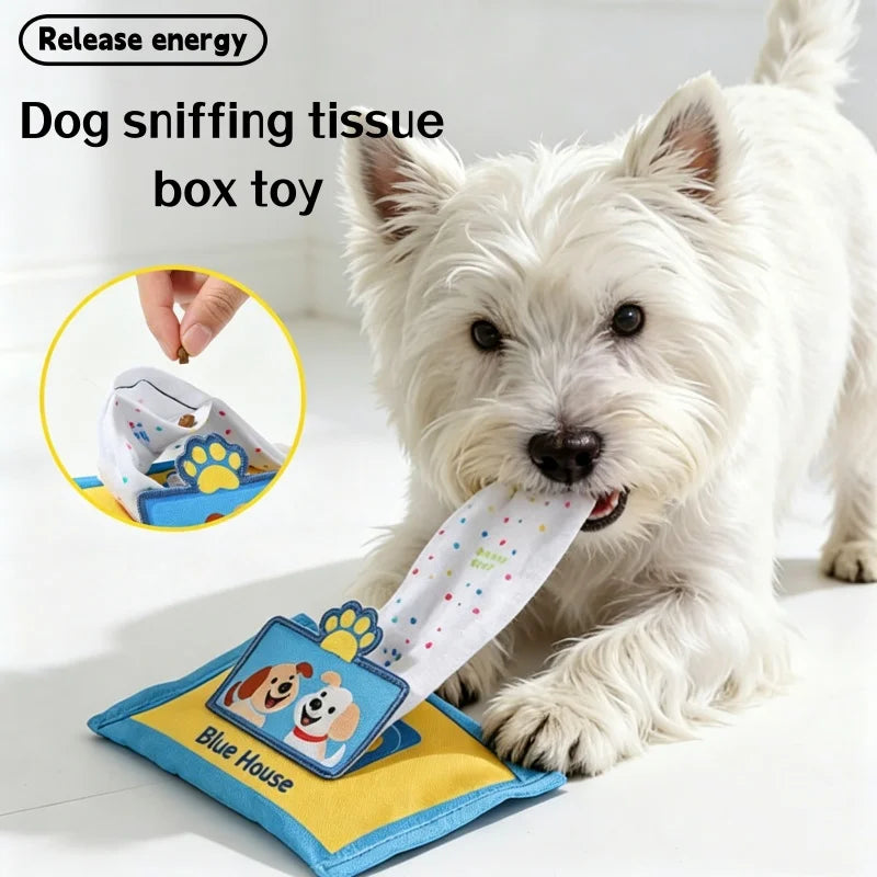 Durable Denim Tissue Box Dog Snuffle Toy with Squeaker Hide Treat