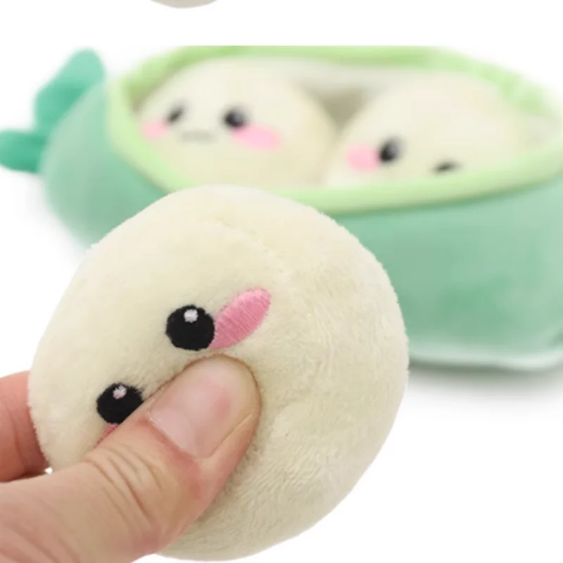 Soft Plush Pea Pod Pet Foraging Toy Squeaky Bite Resistant Teeth