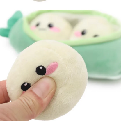 Soft Plush Pea Pod Pet Foraging Toy Squeaky Bite Resistant Teeth