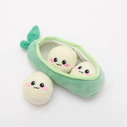 Soft Plush Pea Pod Pet Foraging Toy Squeaky Bite Resistant Teeth