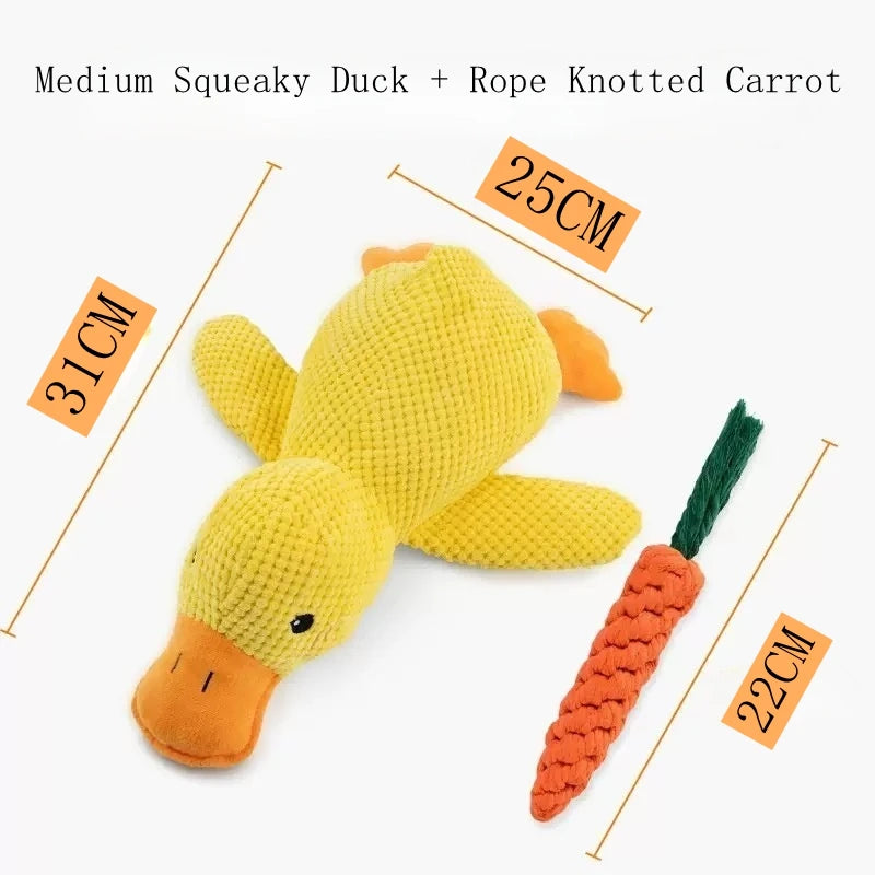 Yellow Duck Dog Plush Toy Squeaky Bite Resistant Pet Companion for