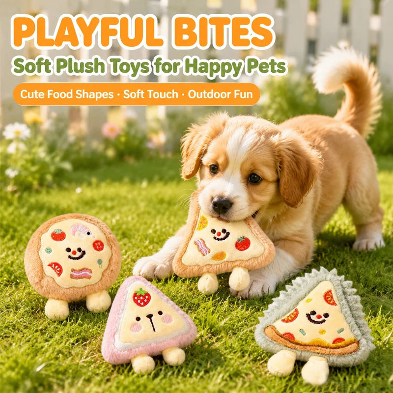 Cartoon Plush Food Pizza Dog Toy  Interactive Chew Toys for Puppies