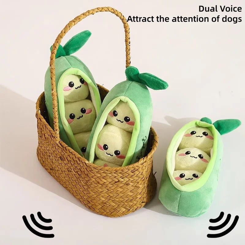 Soft Plush Pea Pod Pet Foraging Toy Squeaky Bite Resistant Teeth