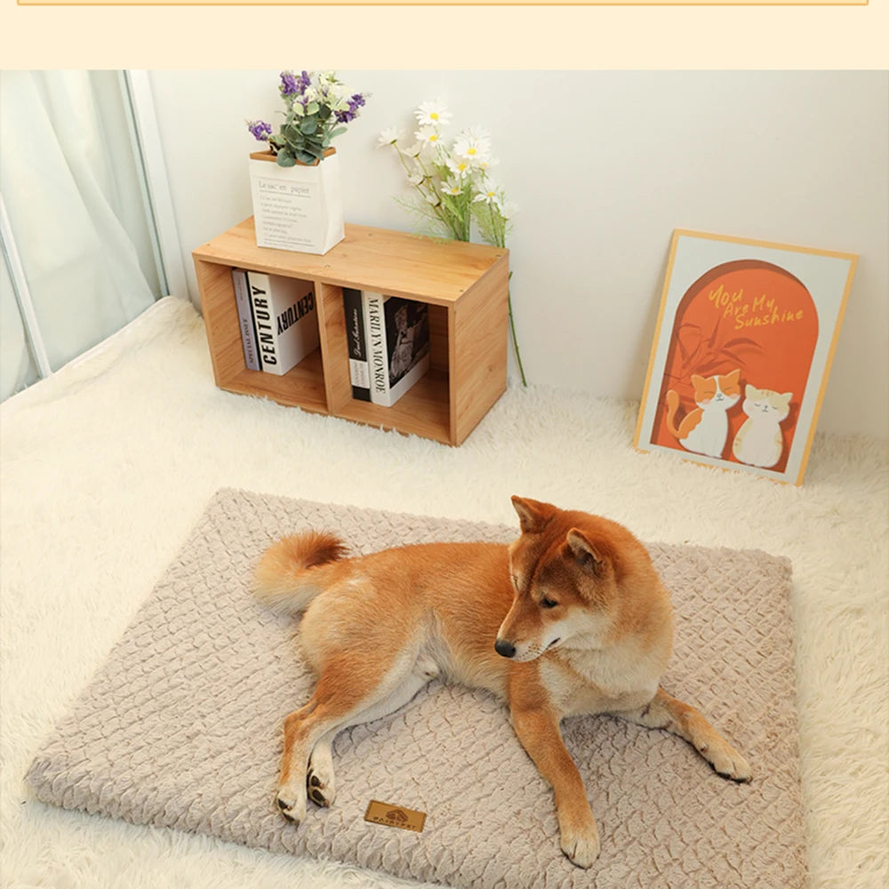 Winter Dog Crate Bed,Plush Faux Fur Pad,Calming Anti Anxiety Bed for