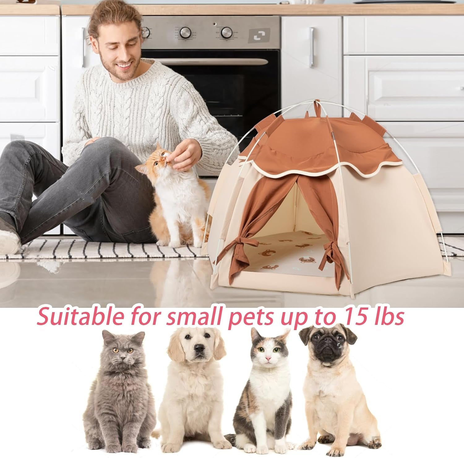 Cat Tent for Indoor, Indoor Dog House,Kitten Tent Suitable for Samll Dogs,Pet Cute Cave Nest Dog Houses(Beige, Large)