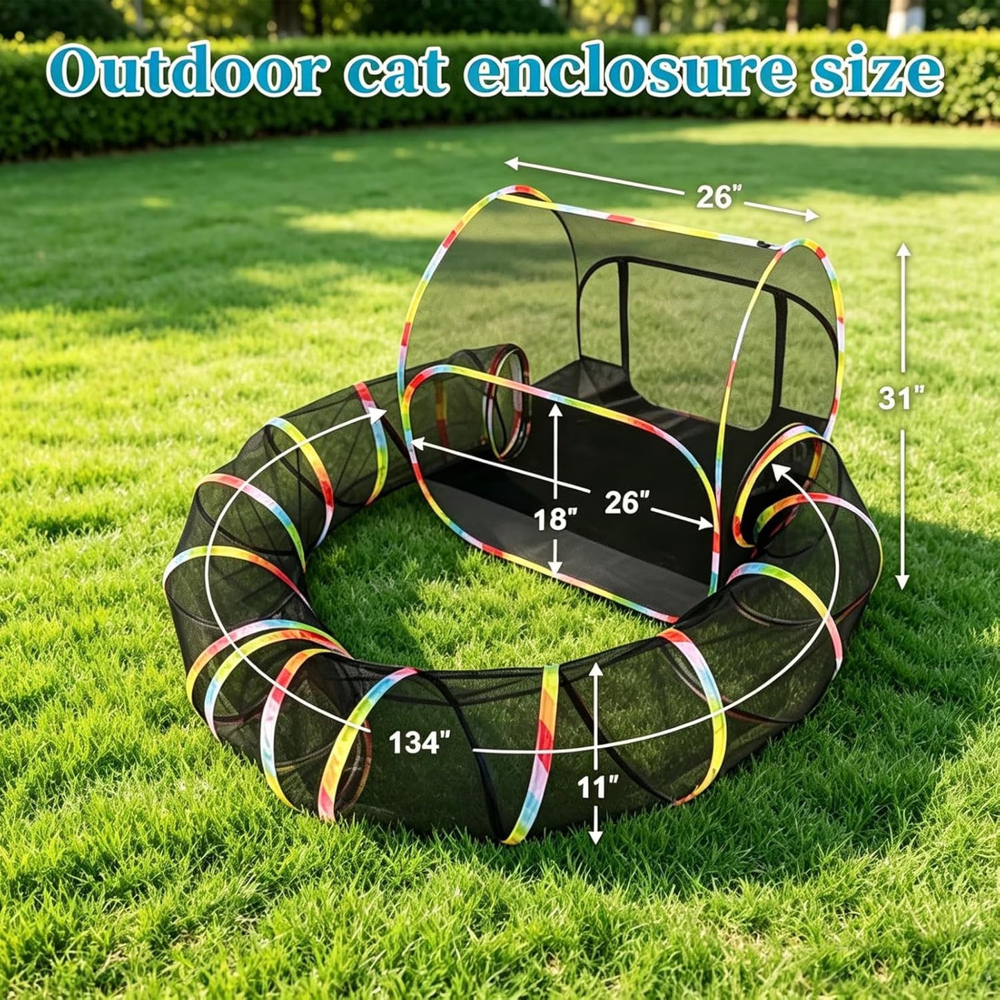 Portable 2-In-1 Outdoor Cat Enclosure with Tunnel, Extra Large Foldable Mesh Playpen for Pets
