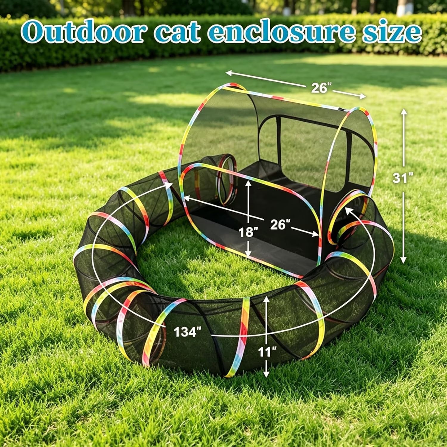 Portable 2-In-1 Outdoor Cat Enclosure with Tunnel, Extra Large Foldable Mesh Playpen for Pets