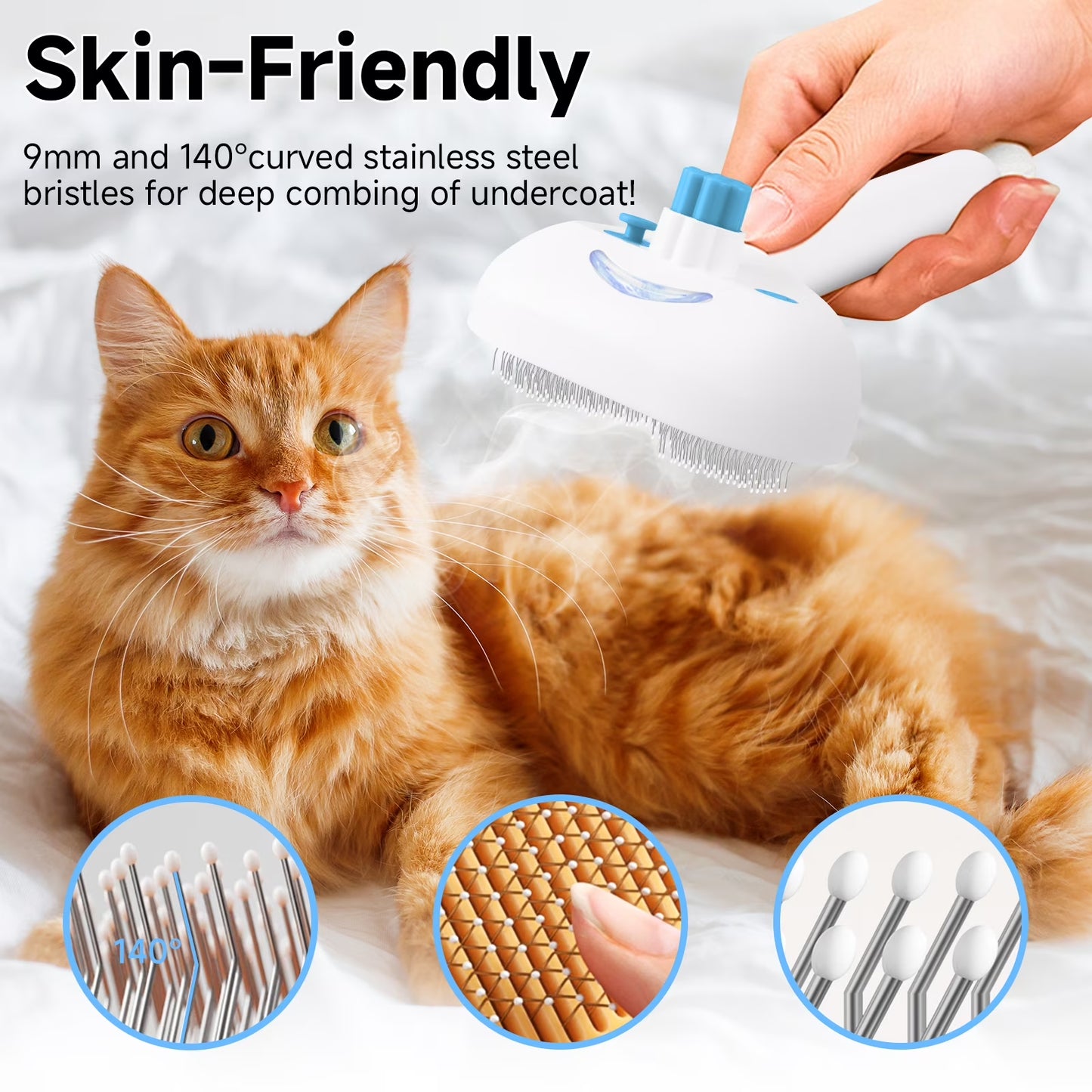 Pet Steam Brush for Dog & Cat – 3-In-1 Spray Hair Removal Comb – Steam for Shedding & Grooming – Water Brush for Long & Short Haired Pets – Spritz Defur Comb – Includes Waterless Shampoo